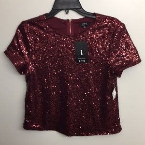 Burgundy sequin long crop top NWT small